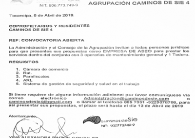 CONVOCATORIA ABIERTA EMPRESAS DE ASEO