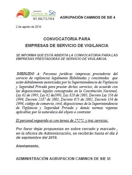 CONVOCATORIA EMPRESA DE SEGURIDAD